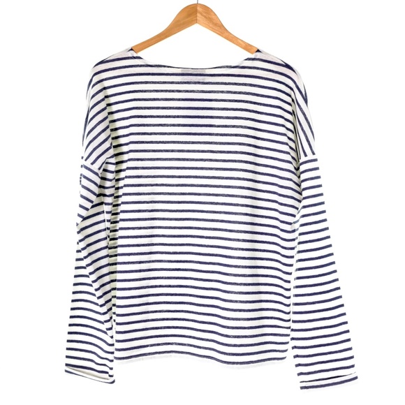 NWT Saint James x Jenni Kayne Rue Drop Shoulder Tee Striped Linen Womens L - Picture 2 of 9